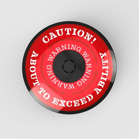 Stem Cap Top Cap Bicycle Red Colour Caution About to exceed ability text in white